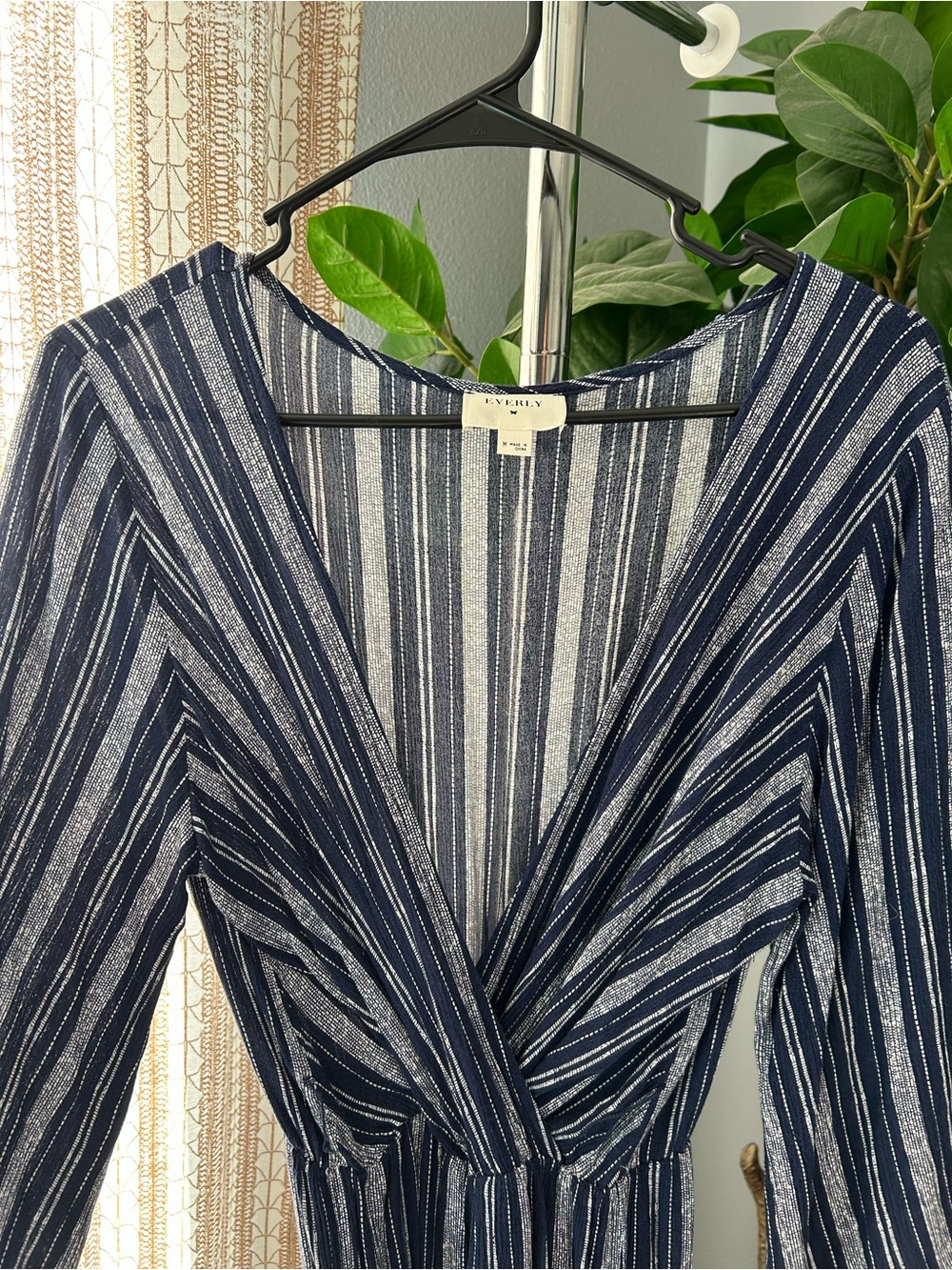 Everly Navy & White Striped Long Sleeve Wrap Jumpsuit